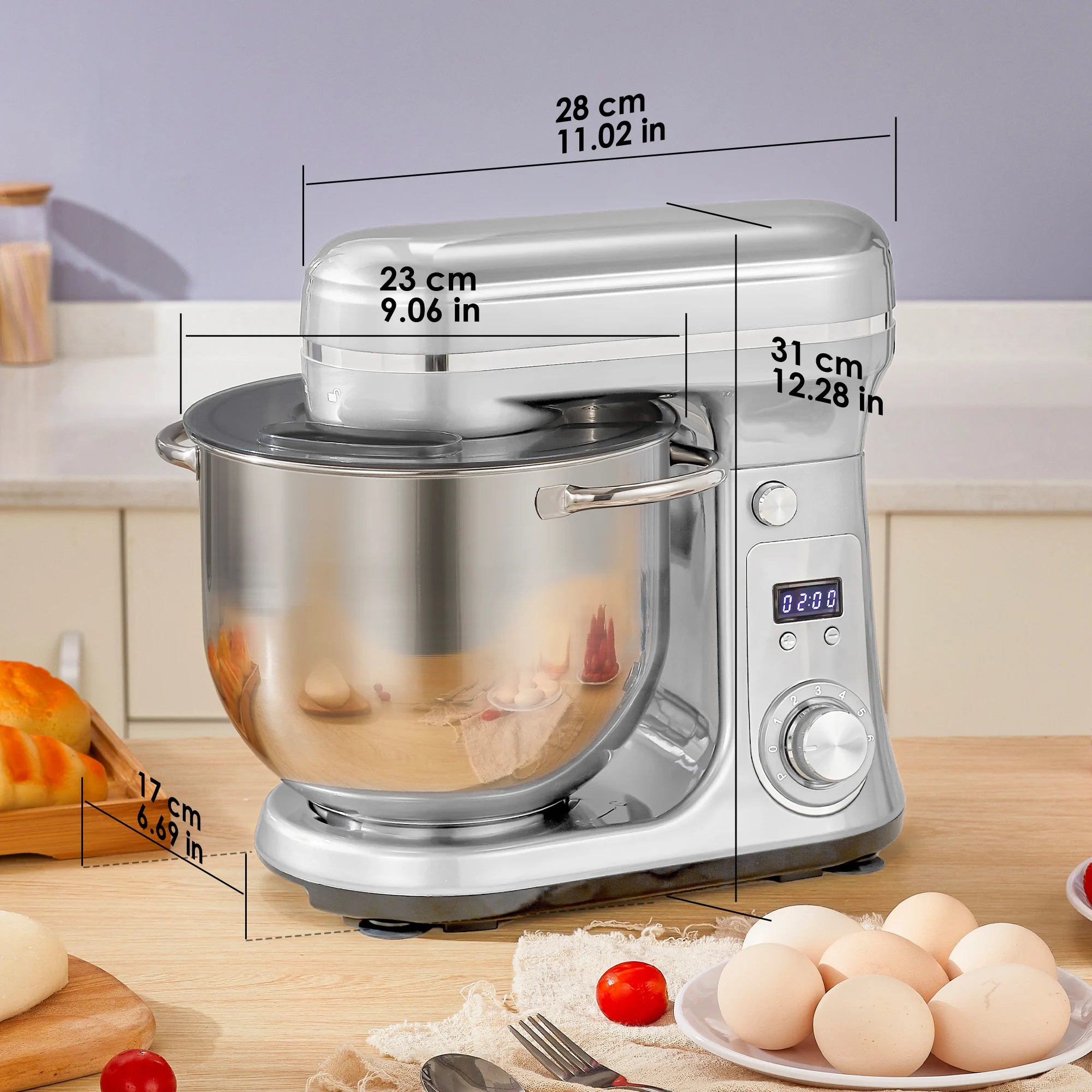 Robot pâtissier BioloMix 1200W avec bol en acier inoxydable de 6L – Prise UE
