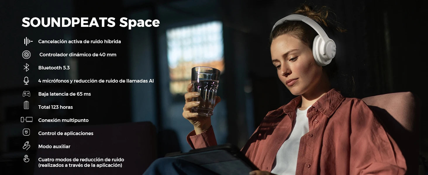 SoundPEATS Space ANC Wireless Headphones | 123H Battery