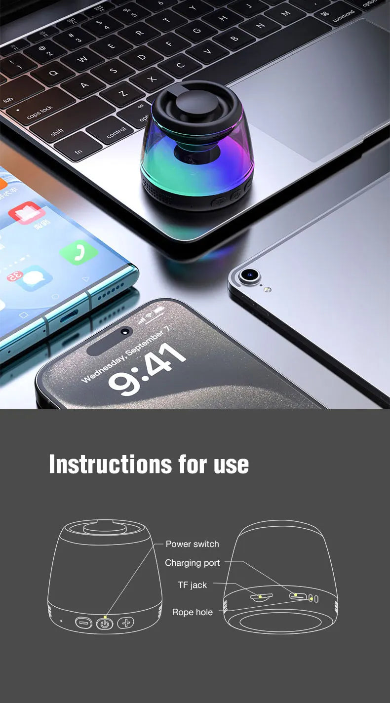 G200 RGB Mini Bluetooth Speaker – Magnetic Bass, 7H Playtime, Phone Holder