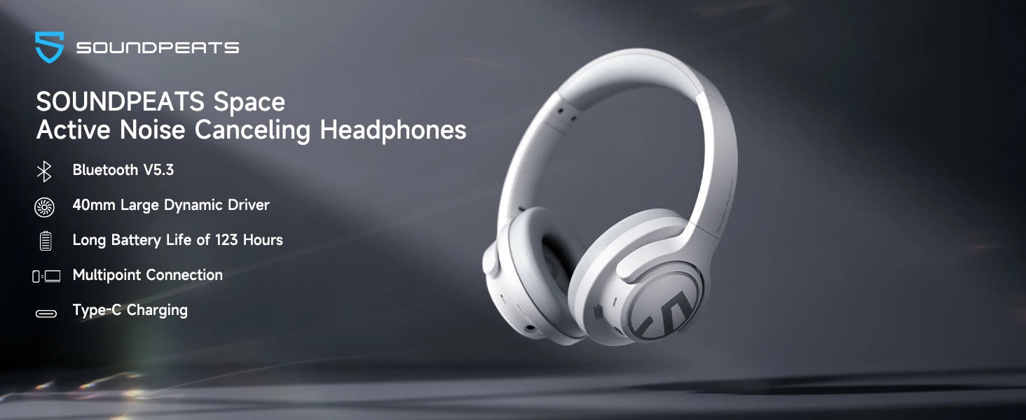 SoundPEATS Space ANC Wireless Headphones | 123H Battery