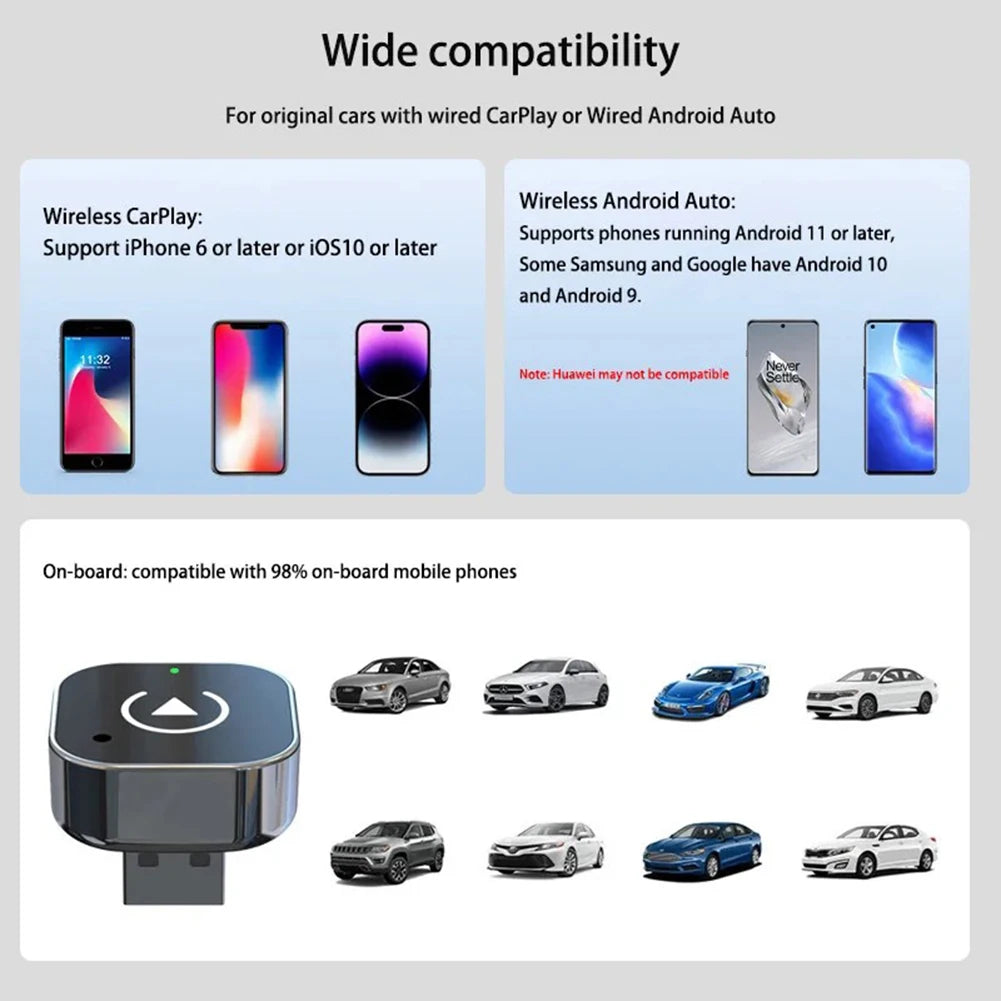 Wireless Car Adapter – Convert Wired CarPlay & Android Auto to Wireless | Plug & Play USB Dongle