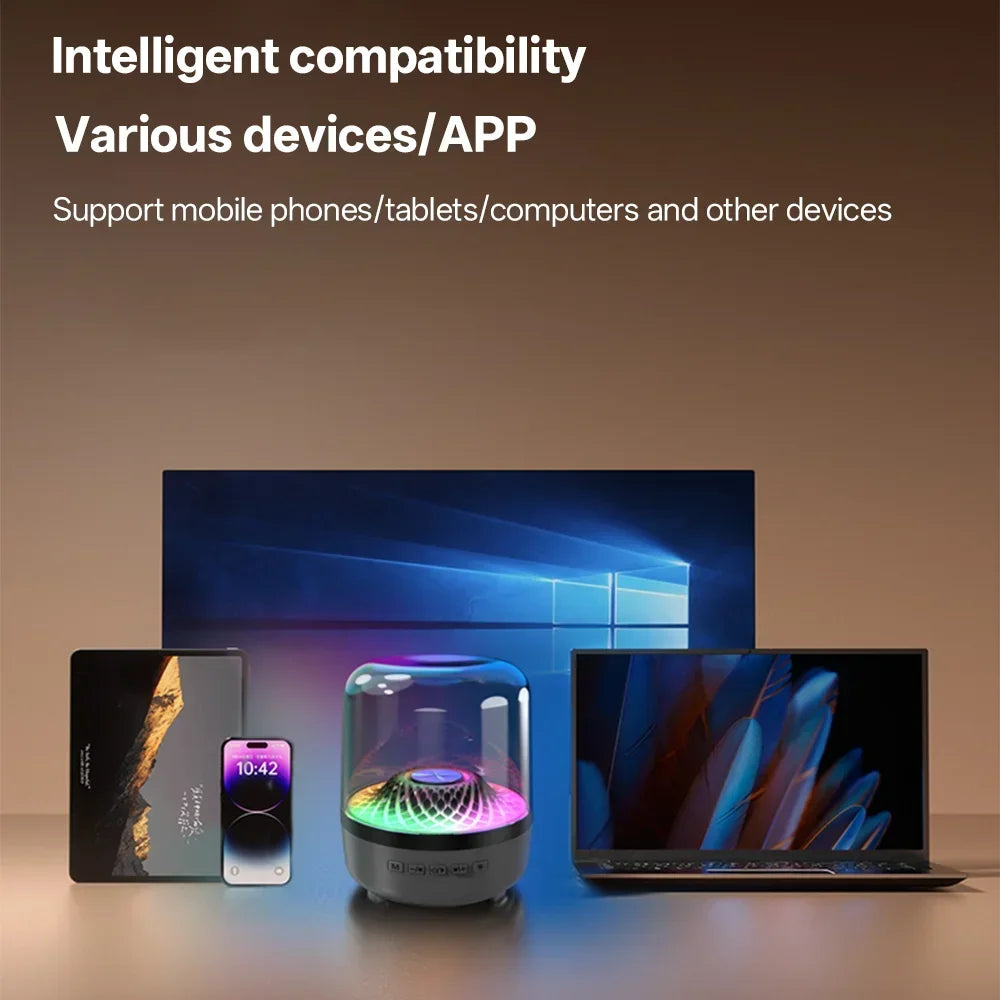 Haut-parleur RVB sans fil portable 5.3 – Son surround à 360°, basses Hi-Fi, lampe respirante (noir)