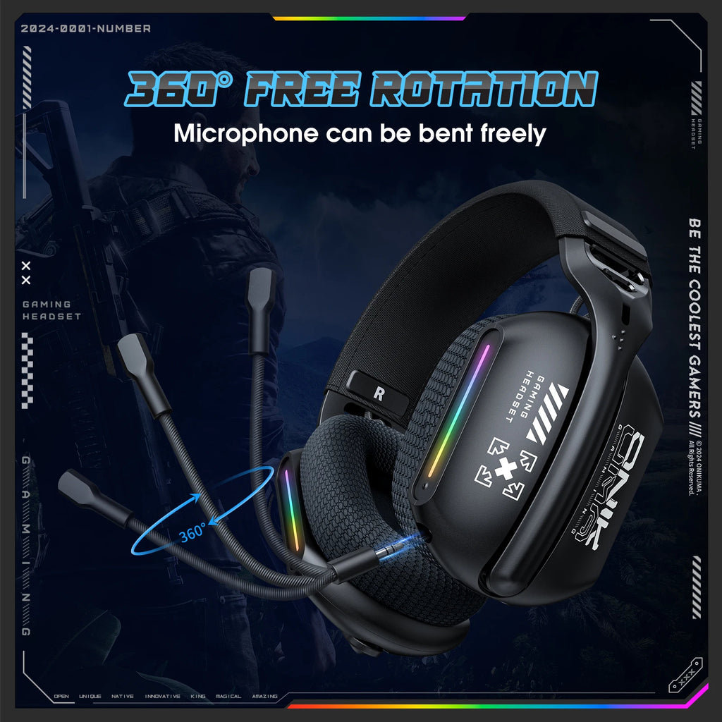 ZAIYNE GTX-808 RGB Wireless Gaming Headset | 360° Mic | Wireless Noise-Canceling° Mic