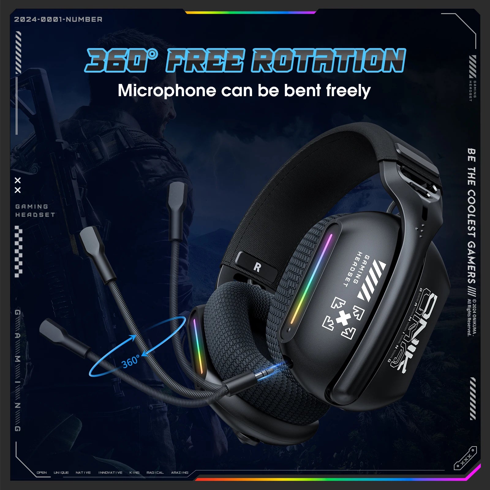 Casque de jeu sans fil RVB ZAIYNE GTX-808 | Micro 360° | Micro sans fil à suppression de bruit