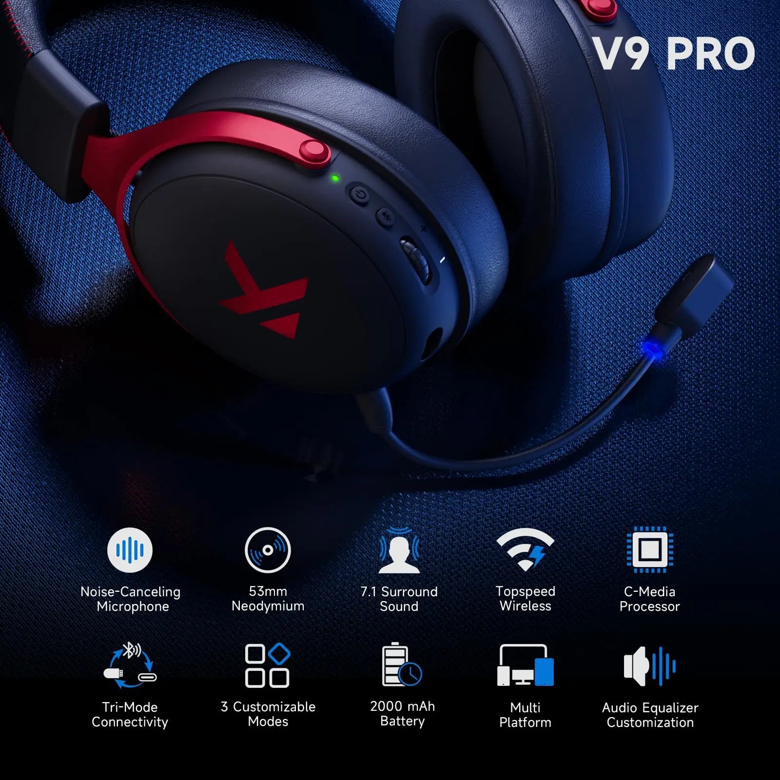 Casque sans fil RVB ZAIYNE V9X Pro | Son Surround 7.1 | Gaming & Musique