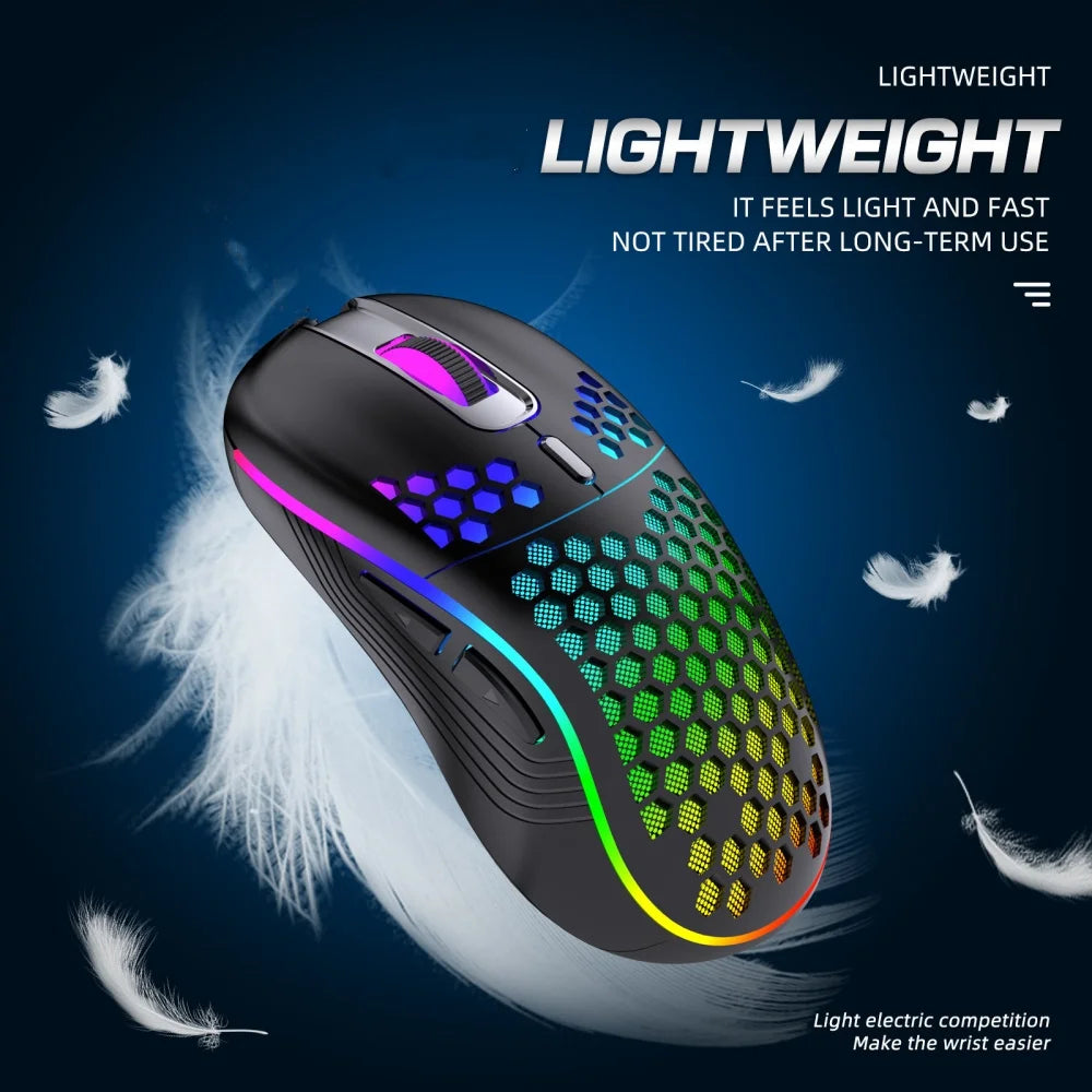 Bezprzewodowa Mysz Gamingowa RGB Honeycomb – Lekka, Akumulatorowa i Precyzyjna 2.4G | ZAIYNE