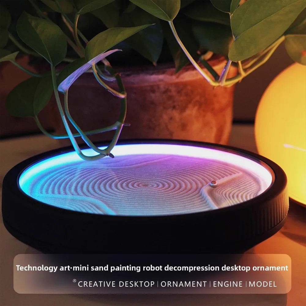 Mini Sand Painting Robot Lamp – Automatic Kinetic Sand Art Desk Ornament with LED Light