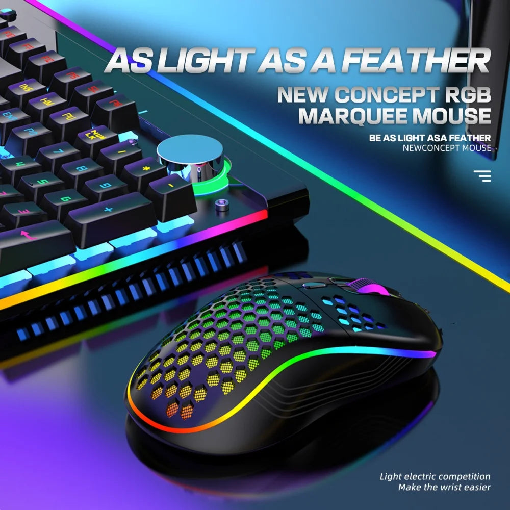 Bezprzewodowa Mysz Gamingowa RGB Honeycomb – Lekka, Akumulatorowa i Precyzyjna 2.4G | ZAIYNE