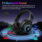 Casque sans fil RVB ZAIYNE Vortex – Son surround 7.1, suppression du bruit, casque Bluetooth supra-auriculaire
