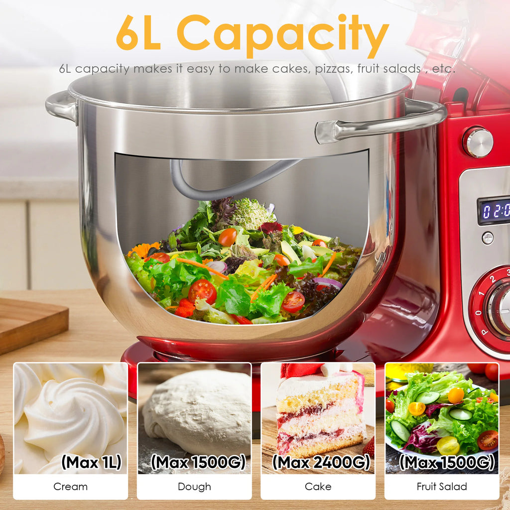Robot pâtissier BioloMix 1200W avec bol en acier inoxydable de 6L – Prise UE