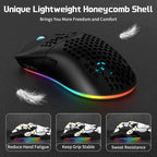 Mysz gamingowa ZAIYNE T66 RGB bezprzewodowa – obudowa „plaster miodu”, programowalne makra, bateria 650 mAh