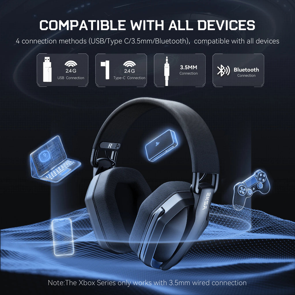 Casque Gaming RVB sans fil ZAIYNE G19X | Ultra-léger | Faible latence de 30 ms