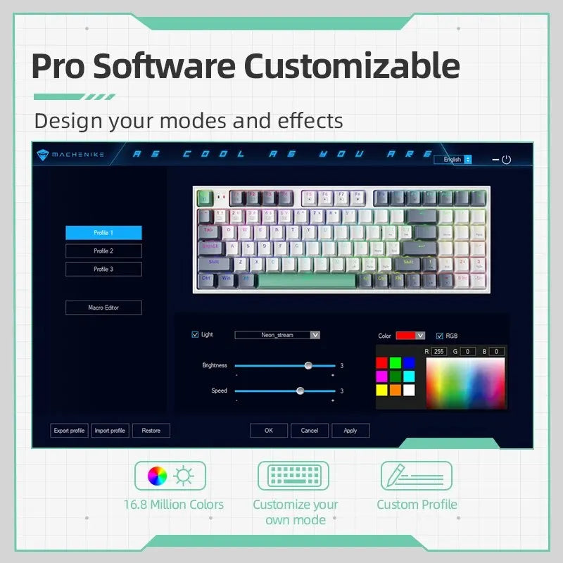 Clavier de jeu mécanique RVB ZAIYNE K500 Pro | Interchangeable à chaud | Capuchons de touches PBT