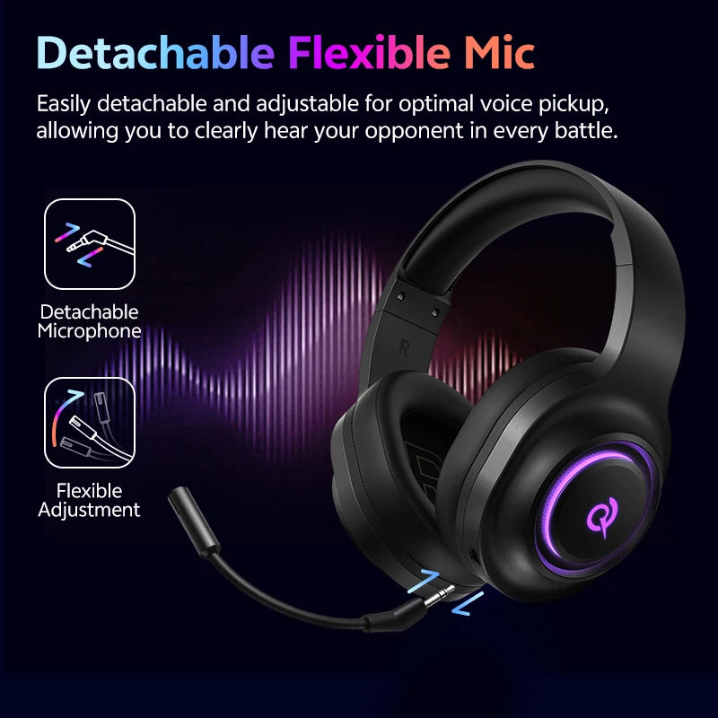 Casque sans fil RVB ZAIYNE Vortex – Son surround 7.1, suppression du bruit, casque Bluetooth supra-auriculaire