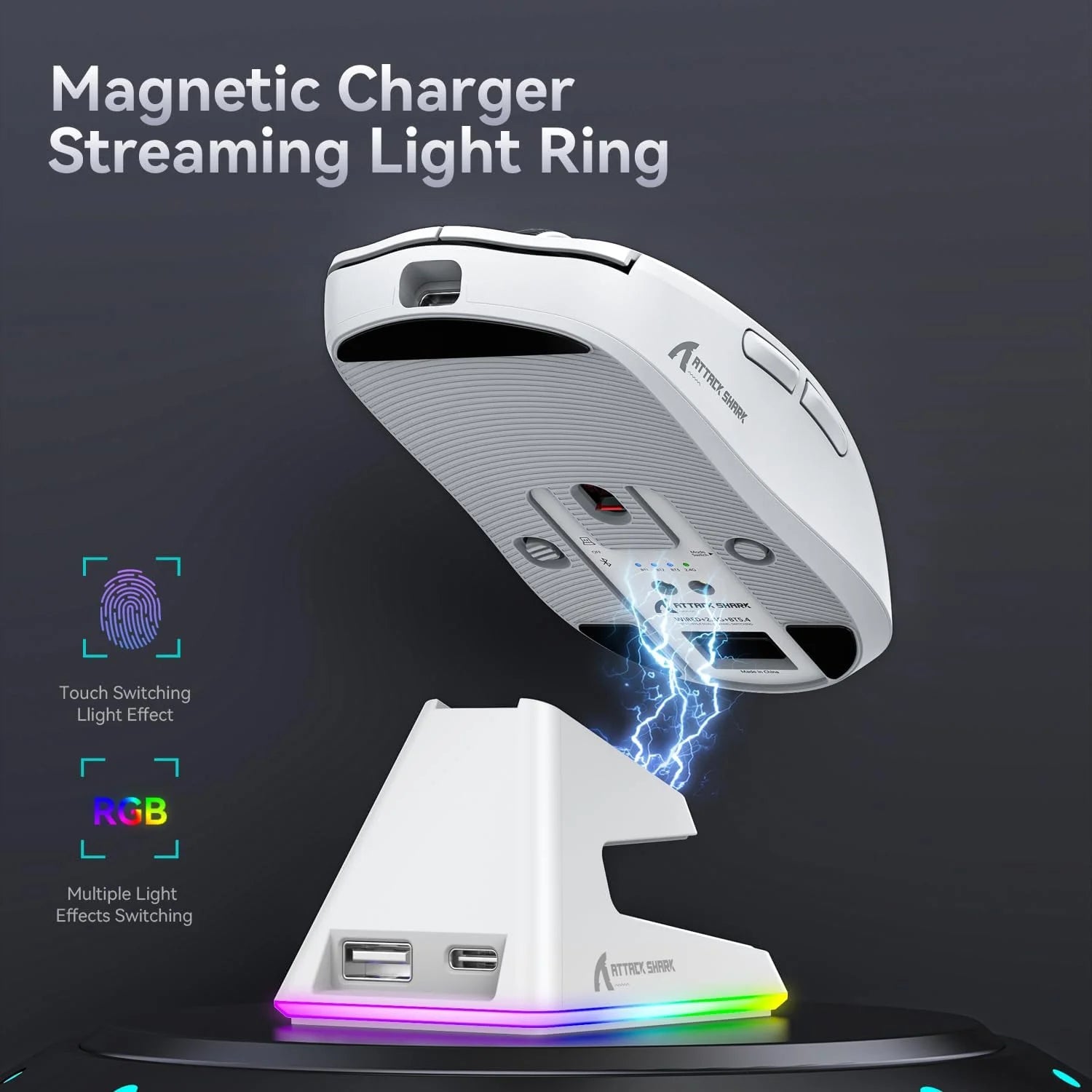 Souris de jeu sans fil ultra-légère ZAIYNE X6 Pro – 49g, capteur PAW3395, station de charge magnétique RGB
