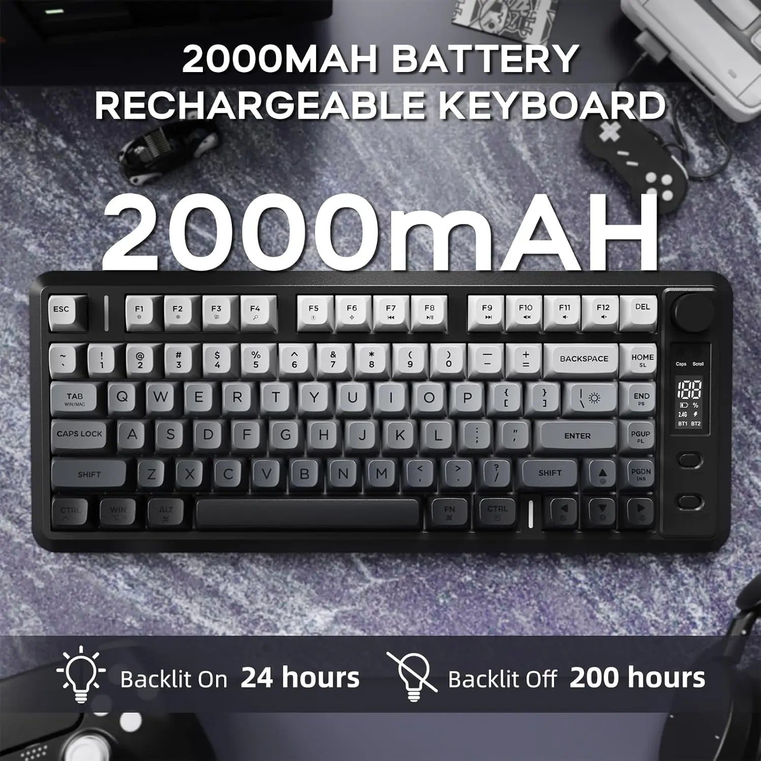 Clavier Gaming M75 Sans Fil RGB – Disposition 75 %, Écran OLED, Contrôle par Molette, Bluetooth + 2.4GHz