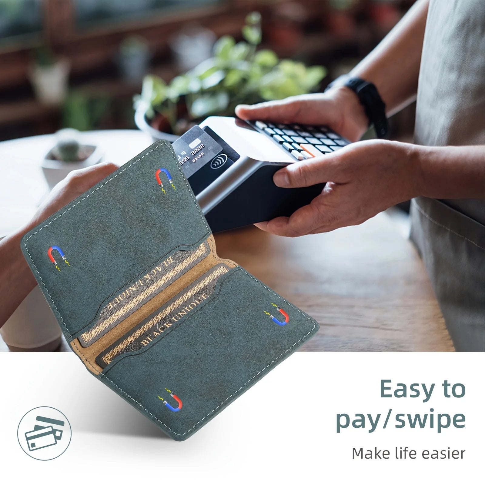 Slim Magnetic Wallet Case – 3-Card Leather Phone Holder | ZAIYNE