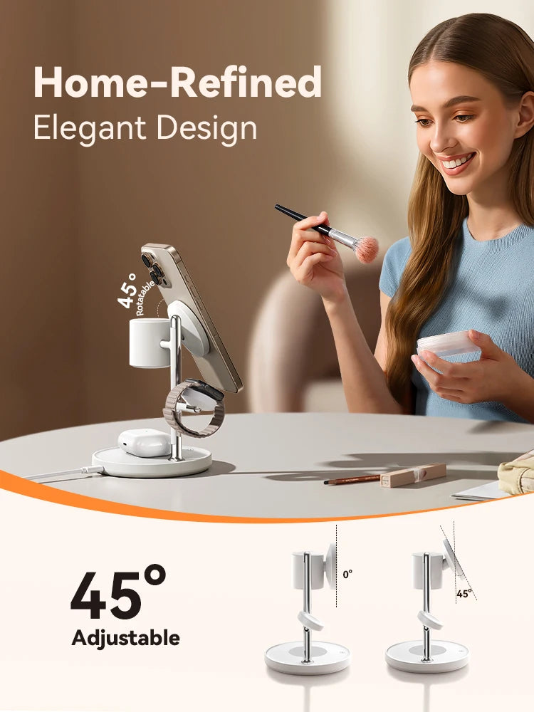 Station de recharge sans fil magnétique Premium 3-en-1 – Téléphone, montre et écouteurs