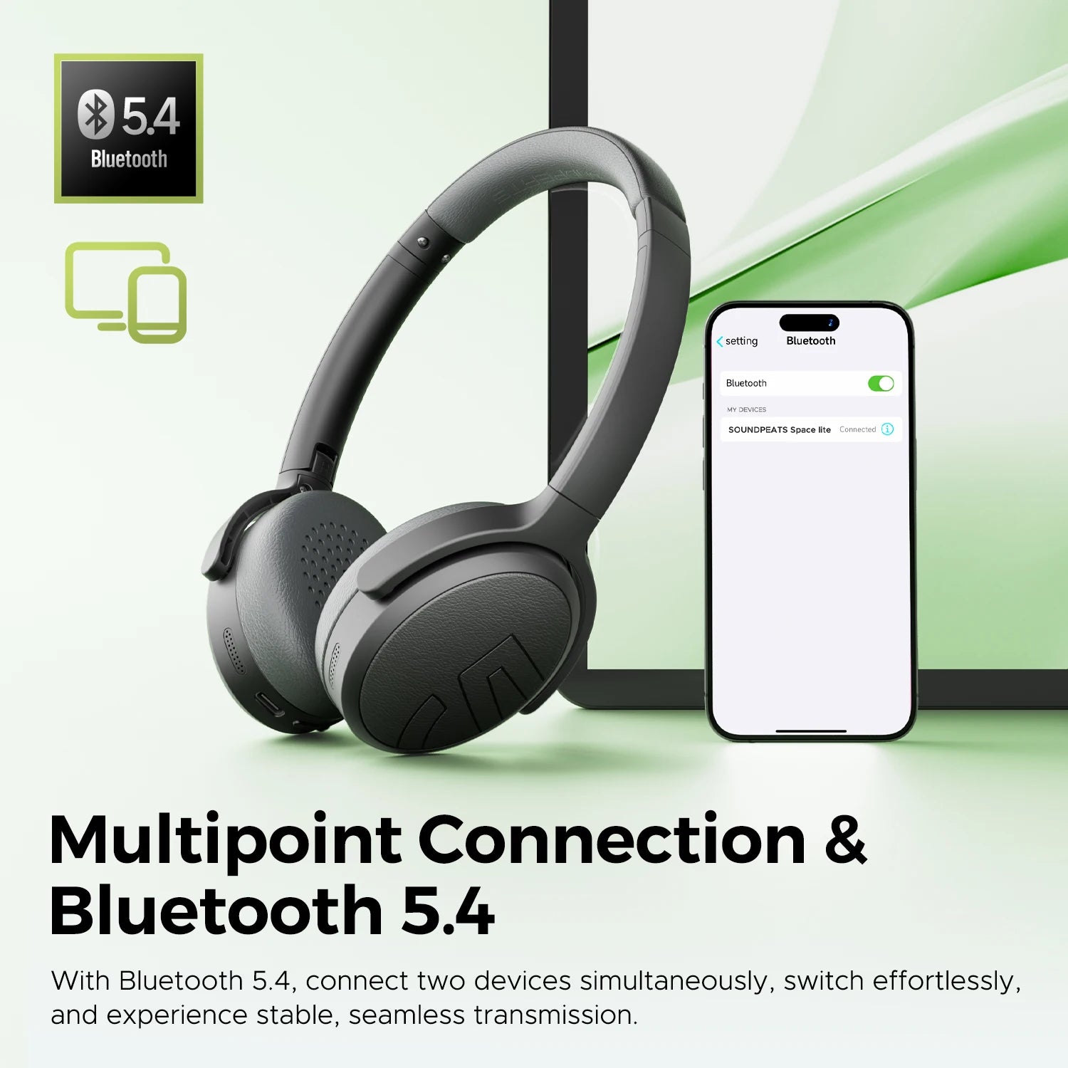 Casque sans fil supra-auriculaire SoundPEATS Space Lite avec réduction de bruit active