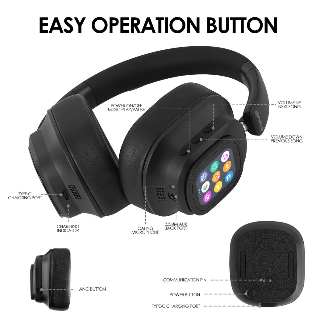 Casque sans fil Siindoo JH-ANC930Plus avec affichage LED intelligent – Noir