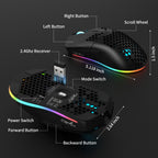 Mysz gamingowa ZAIYNE T66 RGB bezprzewodowa – obudowa „plaster miodu”, programowalne makra, bateria 650 mAh