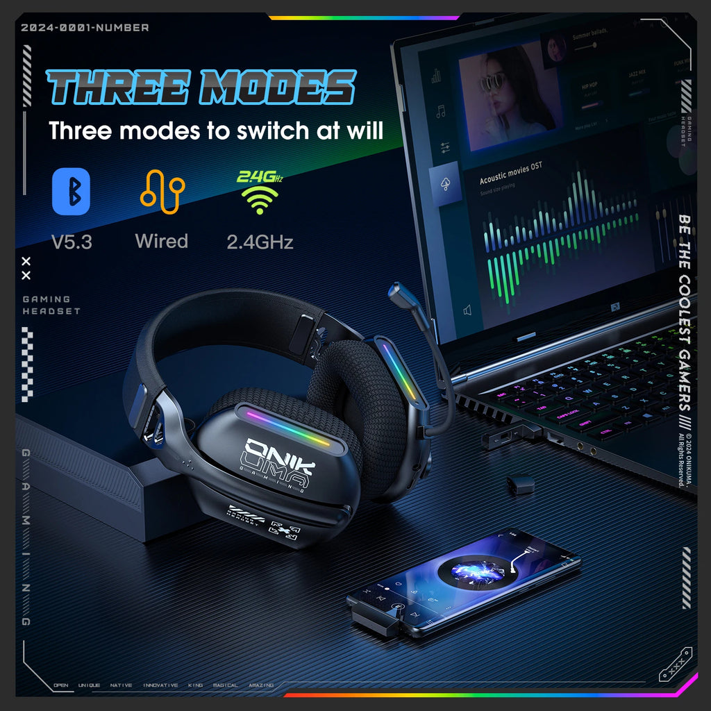 ZAIYNE GTX-808 RGB Wireless Gaming Headset | 360° Mic | Wireless Noise-Canceling° Mic