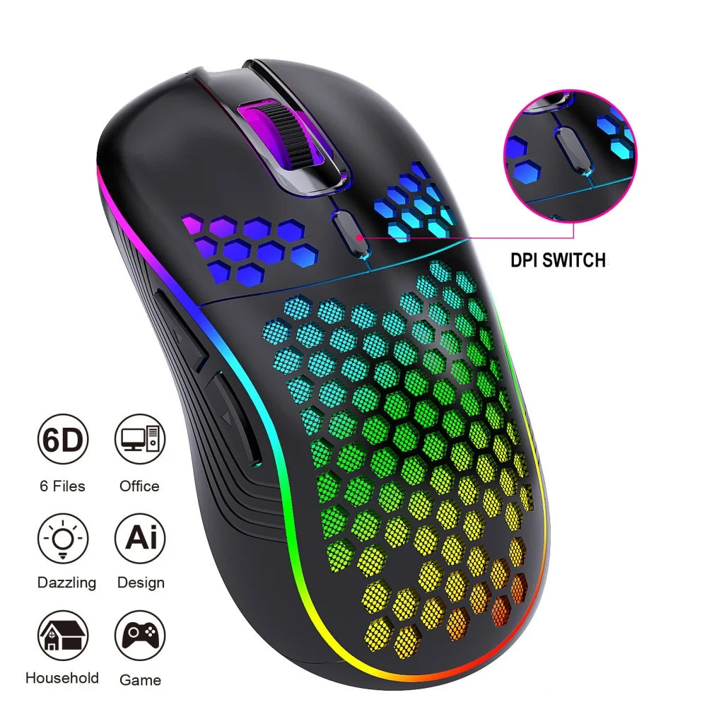 Souris Gaming RGB Sans Fil Alvéolaire – Légère, Rechargeable et Précision 2.4G | ZAIYNE