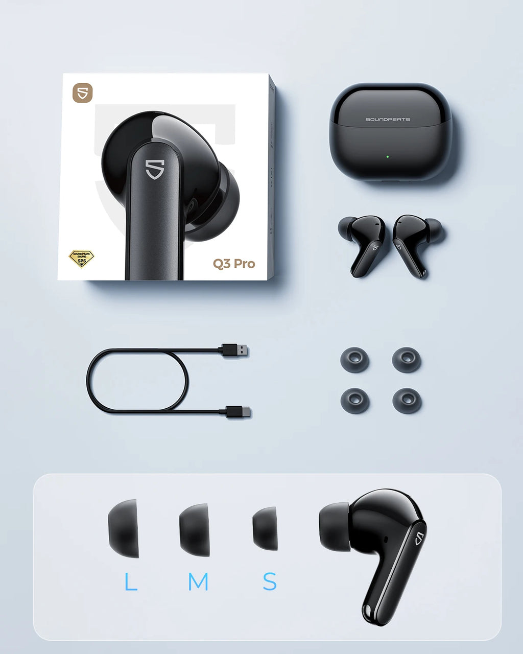 Écouteurs sans fil SoundPEATS Q3 Pro ANC – Bluetooth 6.0, suppression de bruit à 4 micros, son premium
