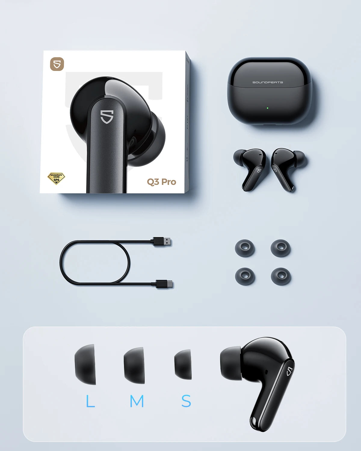 Écouteurs sans fil SoundPEATS Q3 Pro ANC – Bluetooth 6.0, suppression de bruit à 4 micros, son premium