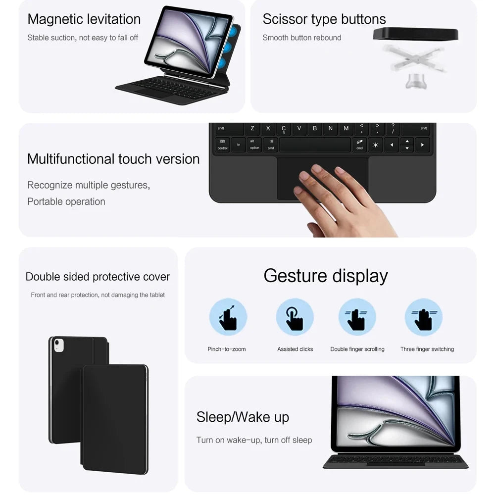 Magic Keyboard Case pour iPad 10e, 11e, 12.9" – Clavier Bluetooth intelligent avec Trackpad et Couverture magnétique | ZAIYNE