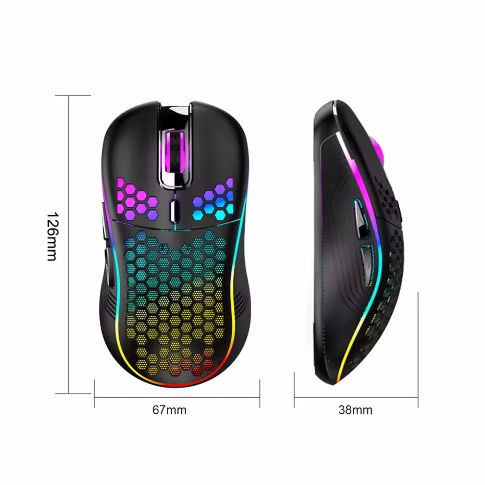Bezprzewodowa Mysz Gamingowa RGB Honeycomb – Lekka, Akumulatorowa i Precyzyjna 2.4G | ZAIYNE
