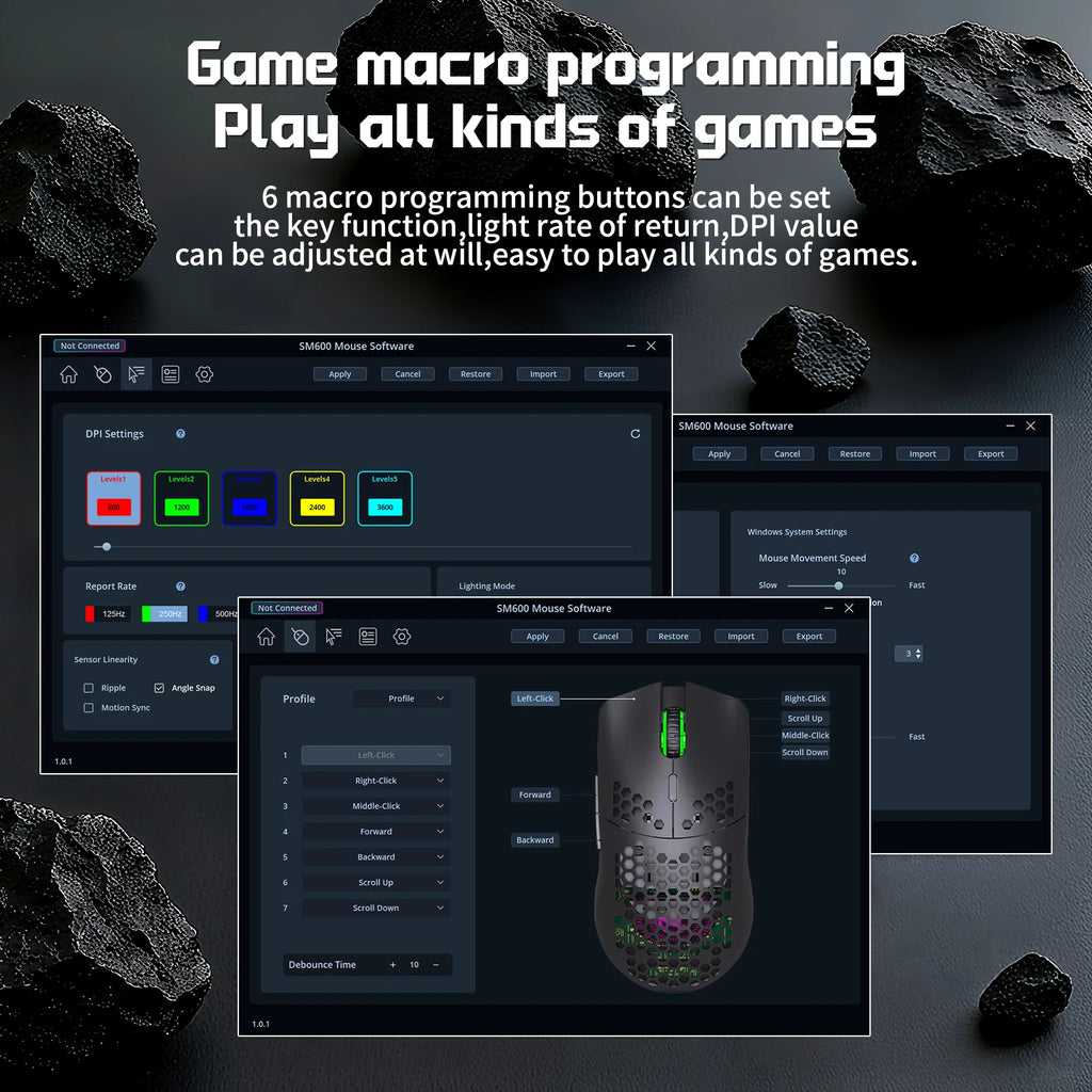 Mysz gamingowa ZAIYNE T66 RGB bezprzewodowa – obudowa „plaster miodu”, programowalne makra, bateria 650 mAh