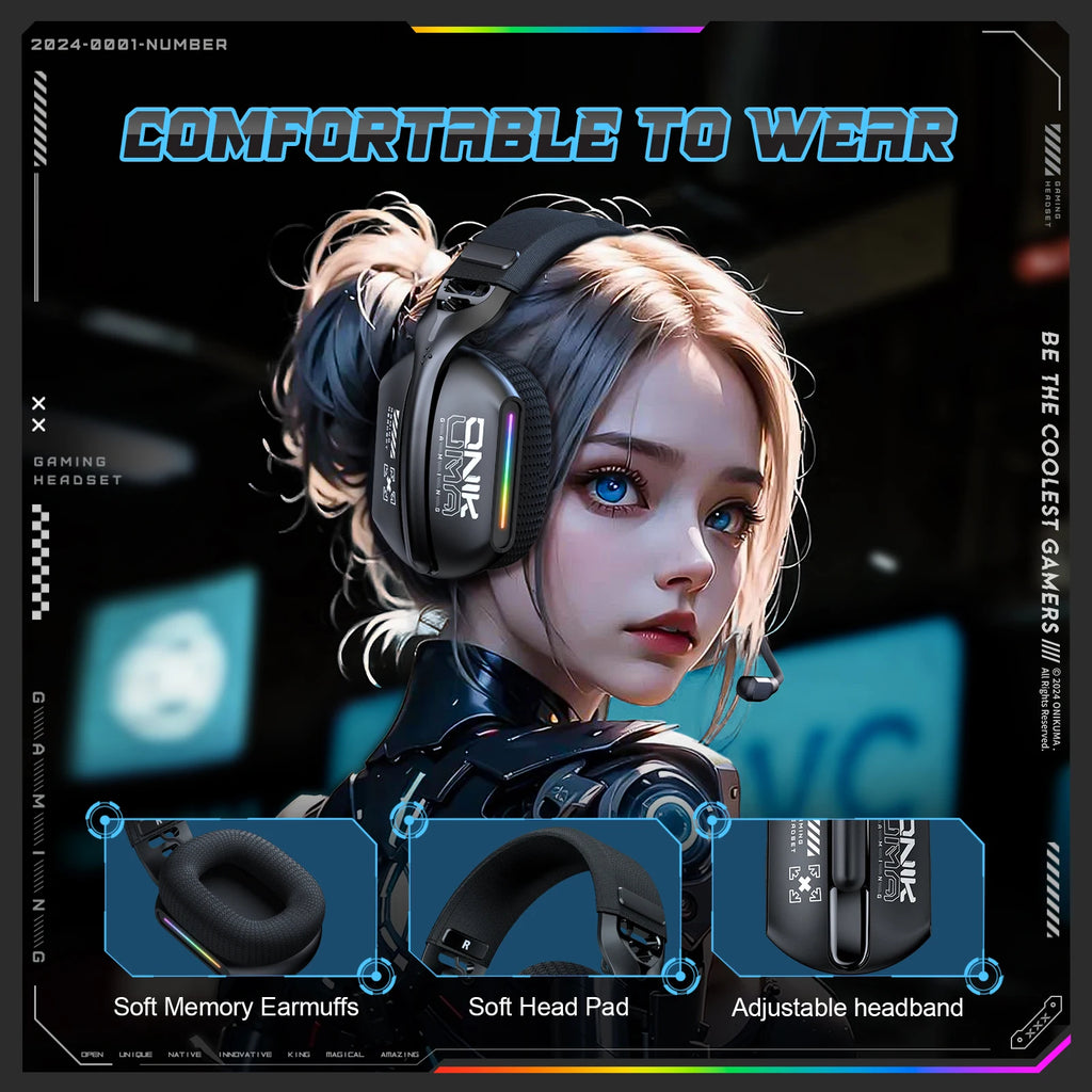 ZAIYNE GTX-808 RGB Wireless Gaming Headset | 360° Mic | Wireless Noise-Canceling° Mic