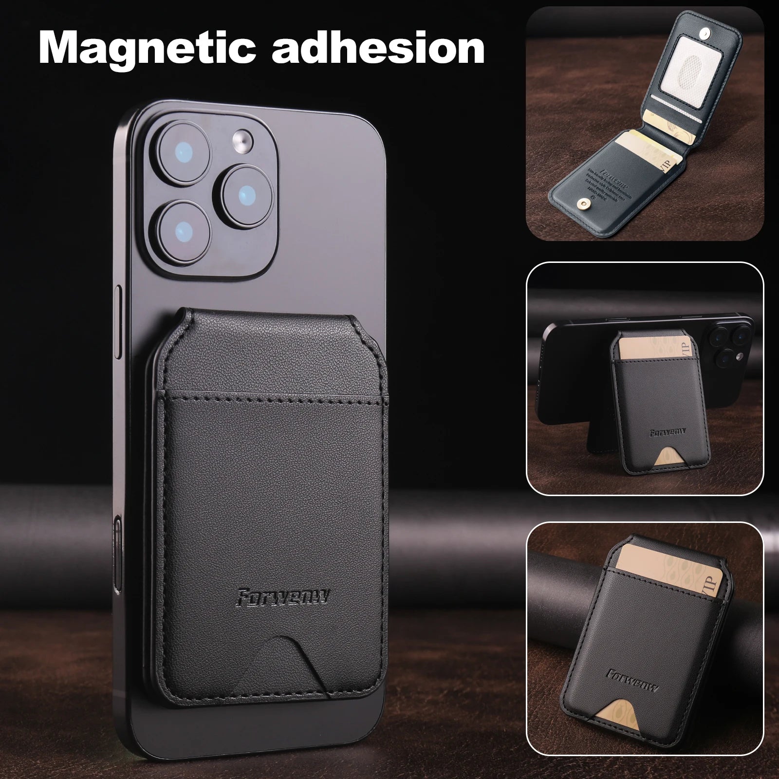 Porte-cartes en cuir MagSafe avec protection RFID | ZAIYNE
