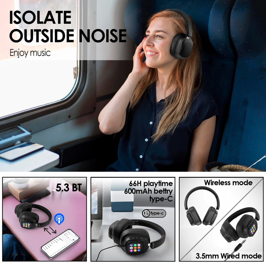 Casque sans fil Siindoo JH-ANC930Plus avec affichage LED intelligent – Noir