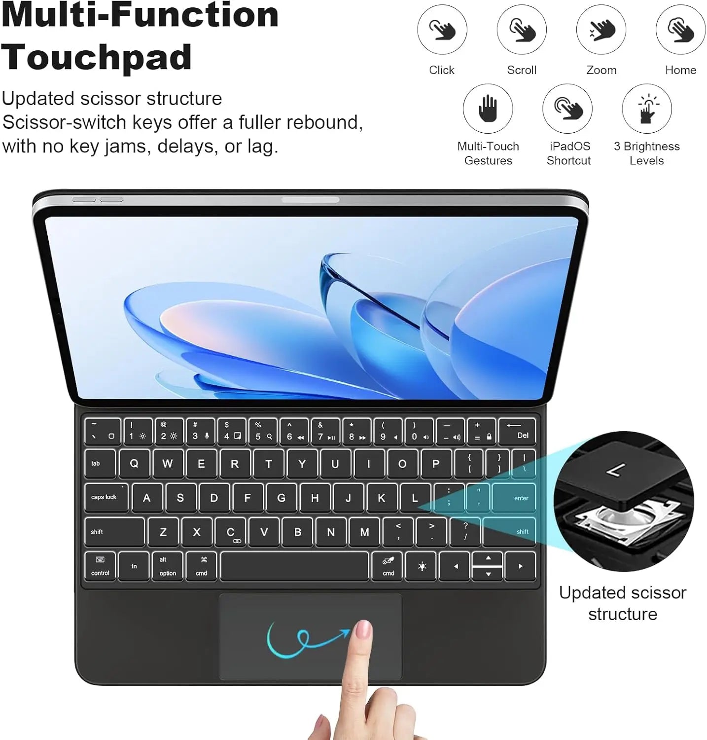 Podświetlane etui z klawiaturą magnetyczną do iPada Pro i Air | Inteligentny touchpad | ZAIYNE
