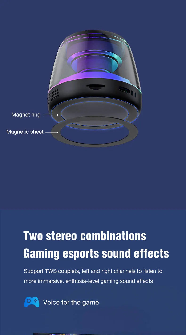 G200 RGB Mini Bluetooth Speaker – Magnetic Bass, 7H Playtime, Phone Holder