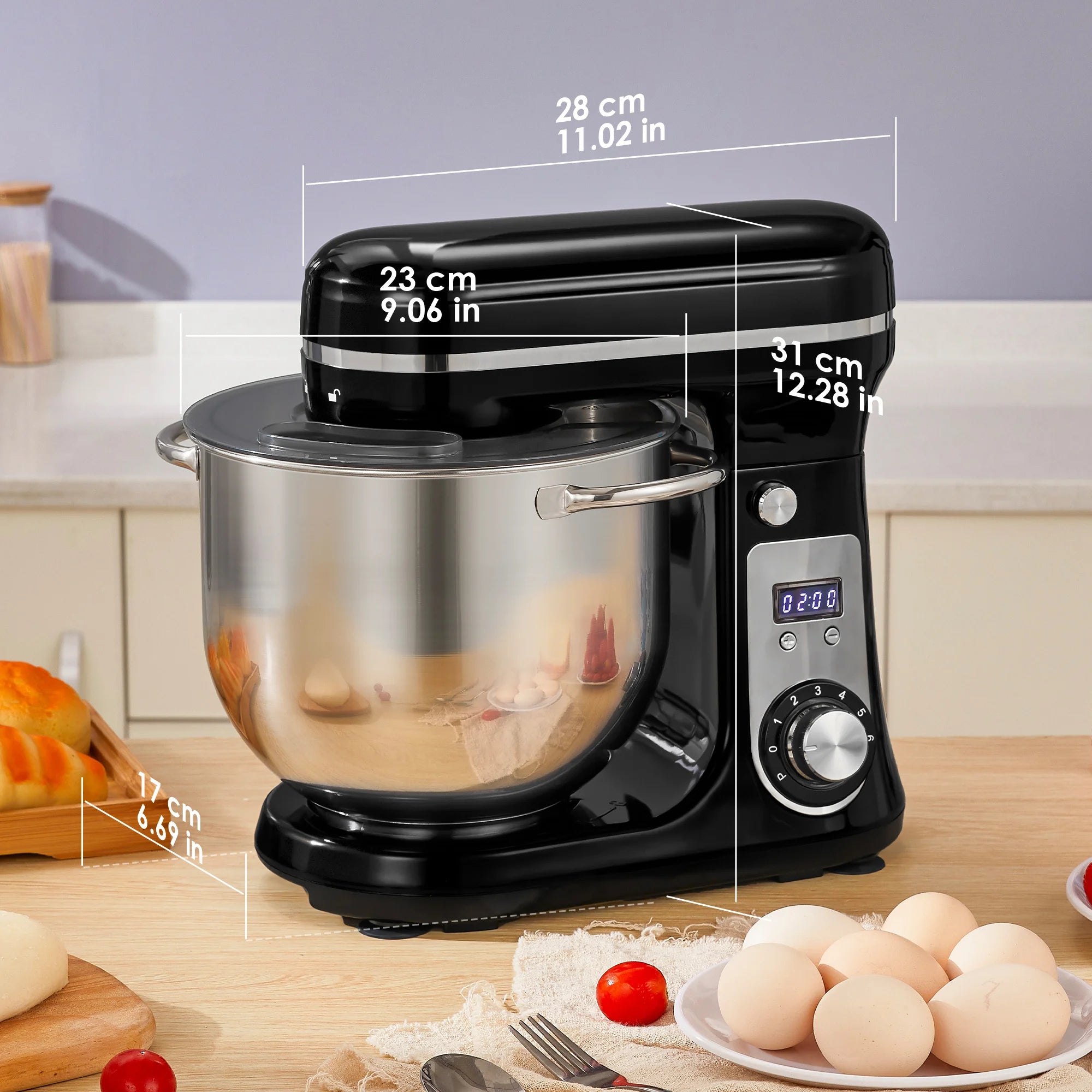 Robot pâtissier BioloMix 1200W avec bol en acier inoxydable de 6L – Prise UE