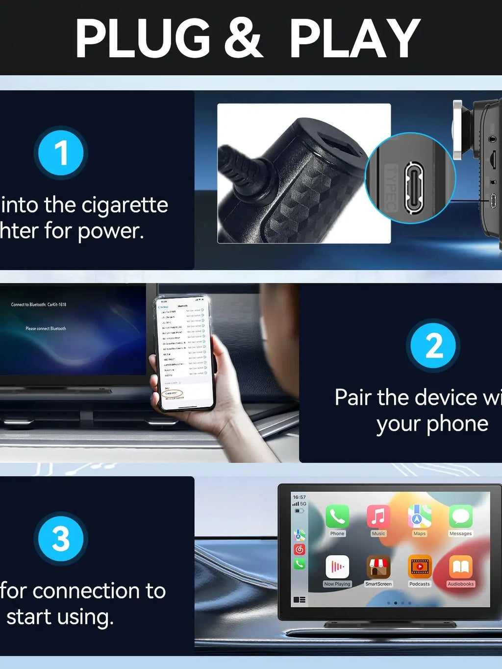 Écran Portable Sans Fil CarPlay et Android Auto – Écran Tactile 7" pour Moderniser Votre Voiture