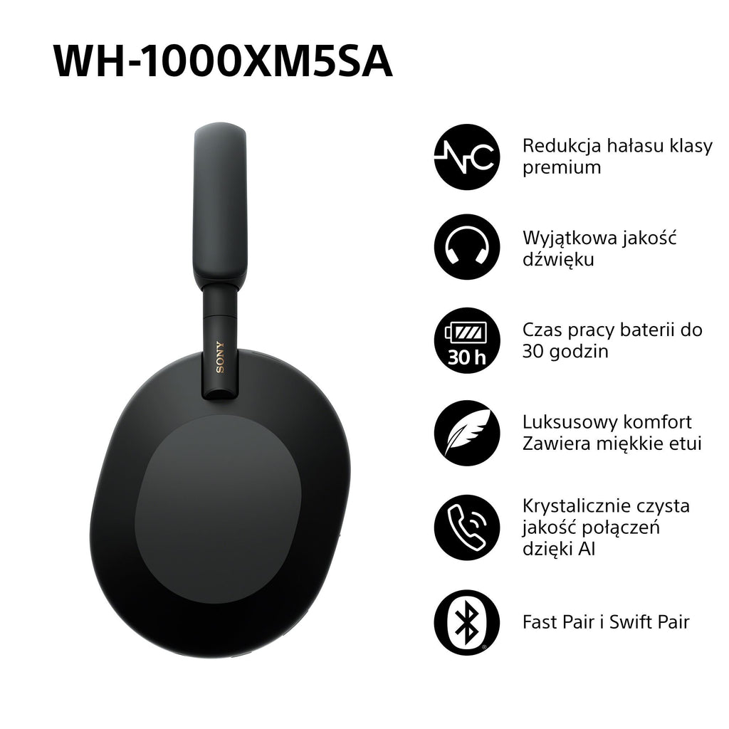 Sony WH-1000XM5 – Słuchawki bezprzewodowe z redukcją szumów, 30h pracy na baterii