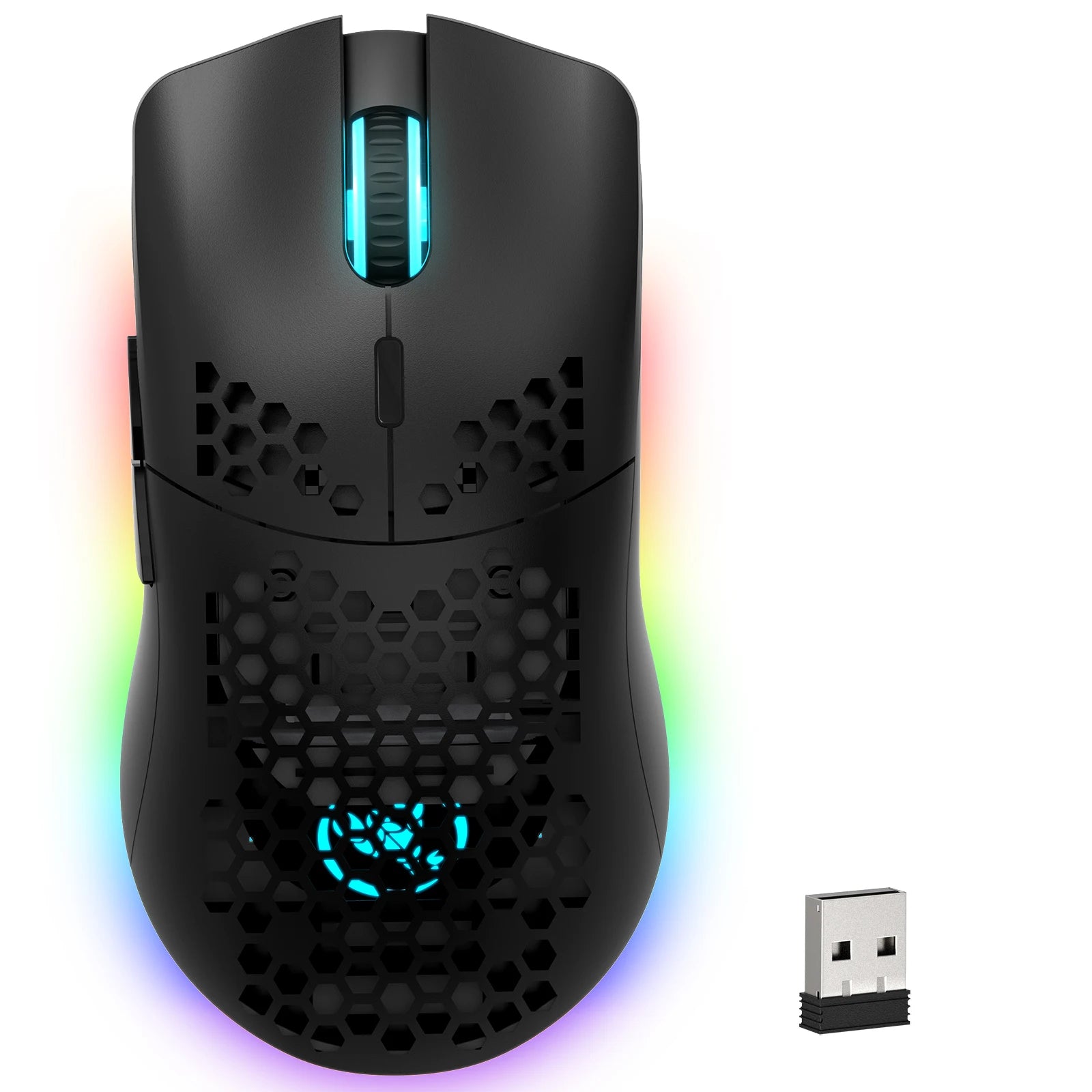 Souris de jeu sans fil RVB ZAIYNE T66 – Coque alvéolée, Macro programmable, Batterie 650 mAh