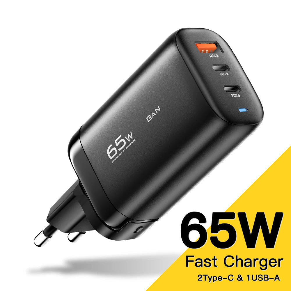 Chargeur rapide GaN 65W USB-C | Adaptateur secteur pour ordinateur portable et téléphone – ZAIYNE
