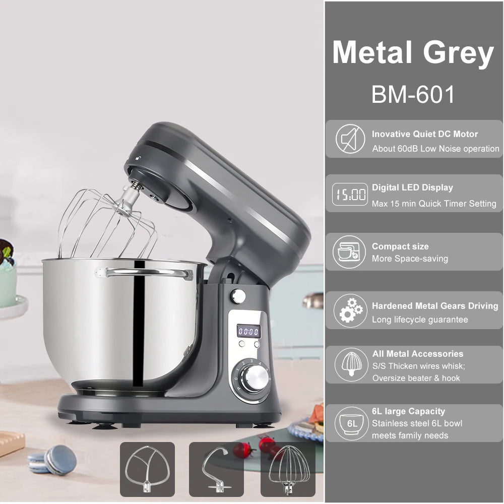 Robot pâtissier BioloMix 1200W avec bol en acier inoxydable de 6L – Prise UE