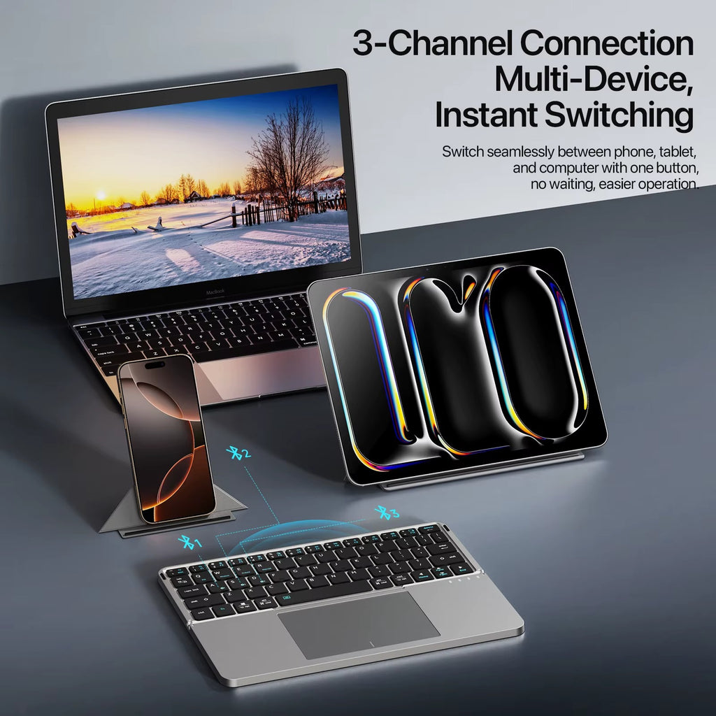 Clavier pliable Bluetooth 5.0 avec pavé tactile – Clavier sans fil portable pour téléphones, tablettes et ordinateurs portables | ZAIYNE