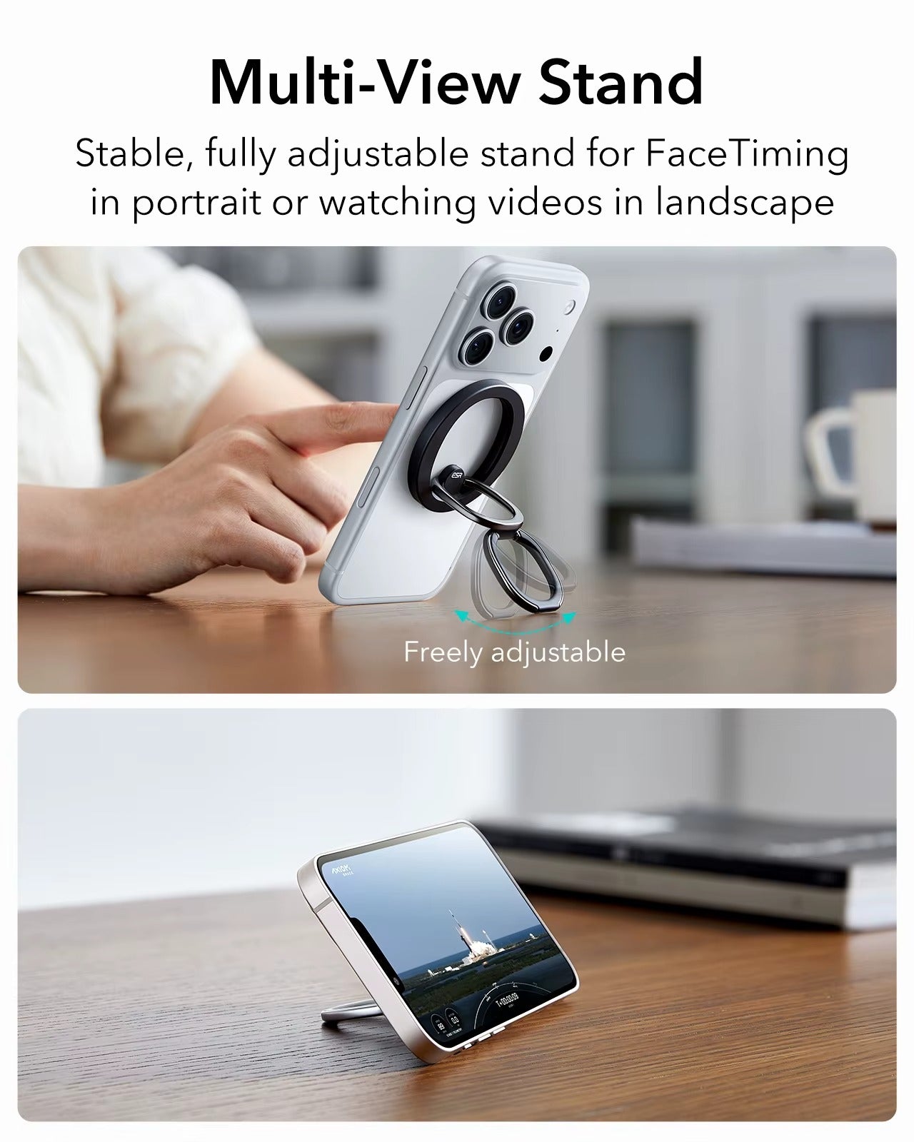 ESR MagSafe Phone Grip 2-Way Stand – Silny magnetyczny uchwyt na iPhone'a (siła trzymania 1200g)