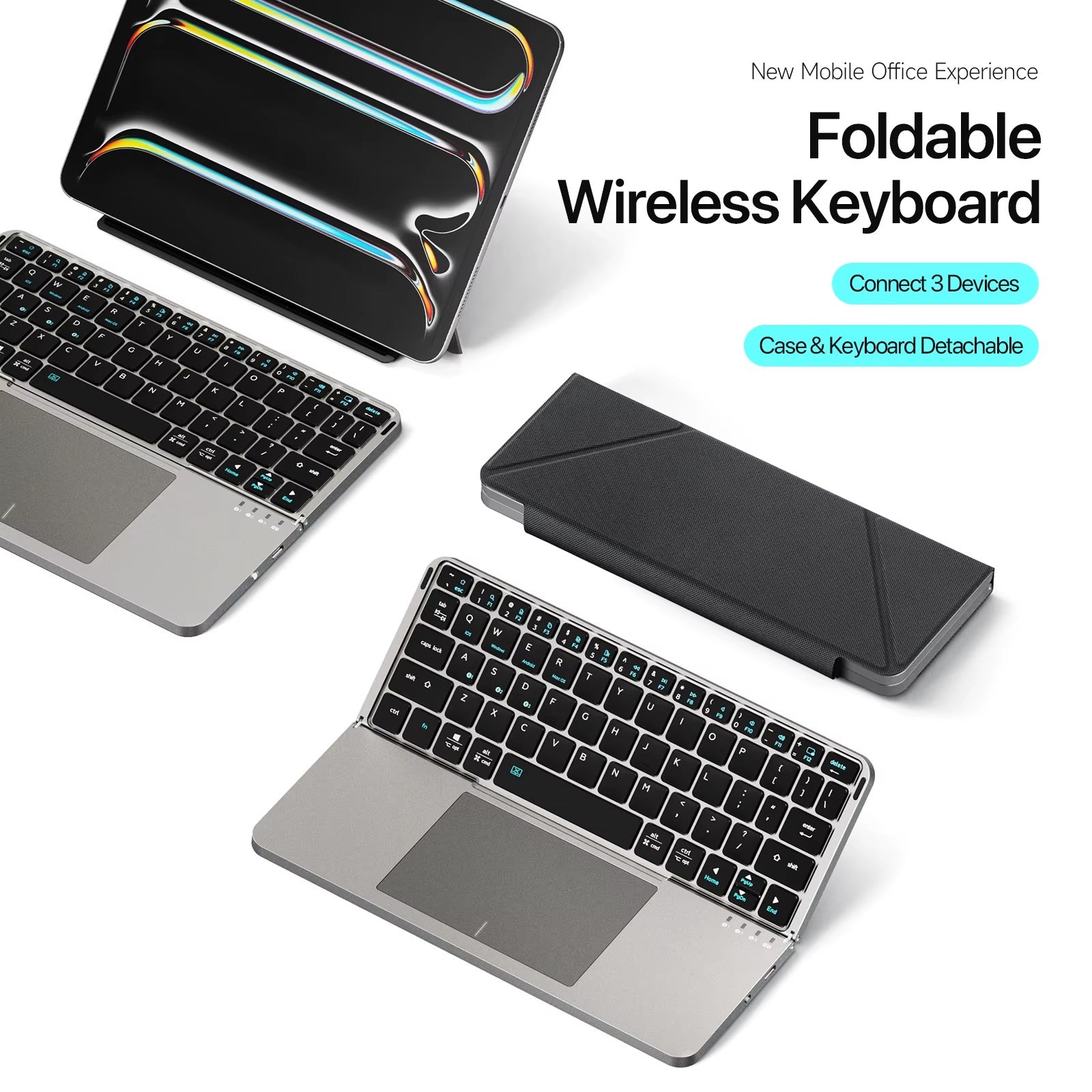 Clavier pliable Bluetooth 5.0 avec pavé tactile – Clavier sans fil portable pour téléphones, tablettes et ordinateurs portables | ZAIYNE