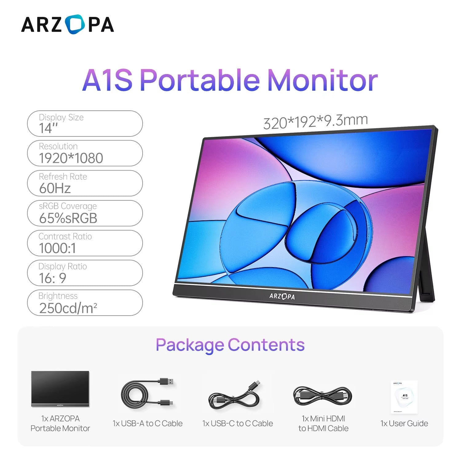 Écran Portable 14,0" – Moniteur Externe FHD 1080p IPS USB-C pour Ordinateur Portable, MacBook, PC, PS5, Xbox & Nintendo Switch | ZAIYNE