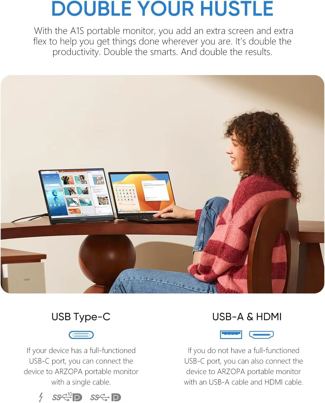 Écran Portable 14,0" – Moniteur Externe FHD 1080p IPS USB-C pour Ordinateur Portable, MacBook, PC, PS5, Xbox & Nintendo Switch | ZAIYNE