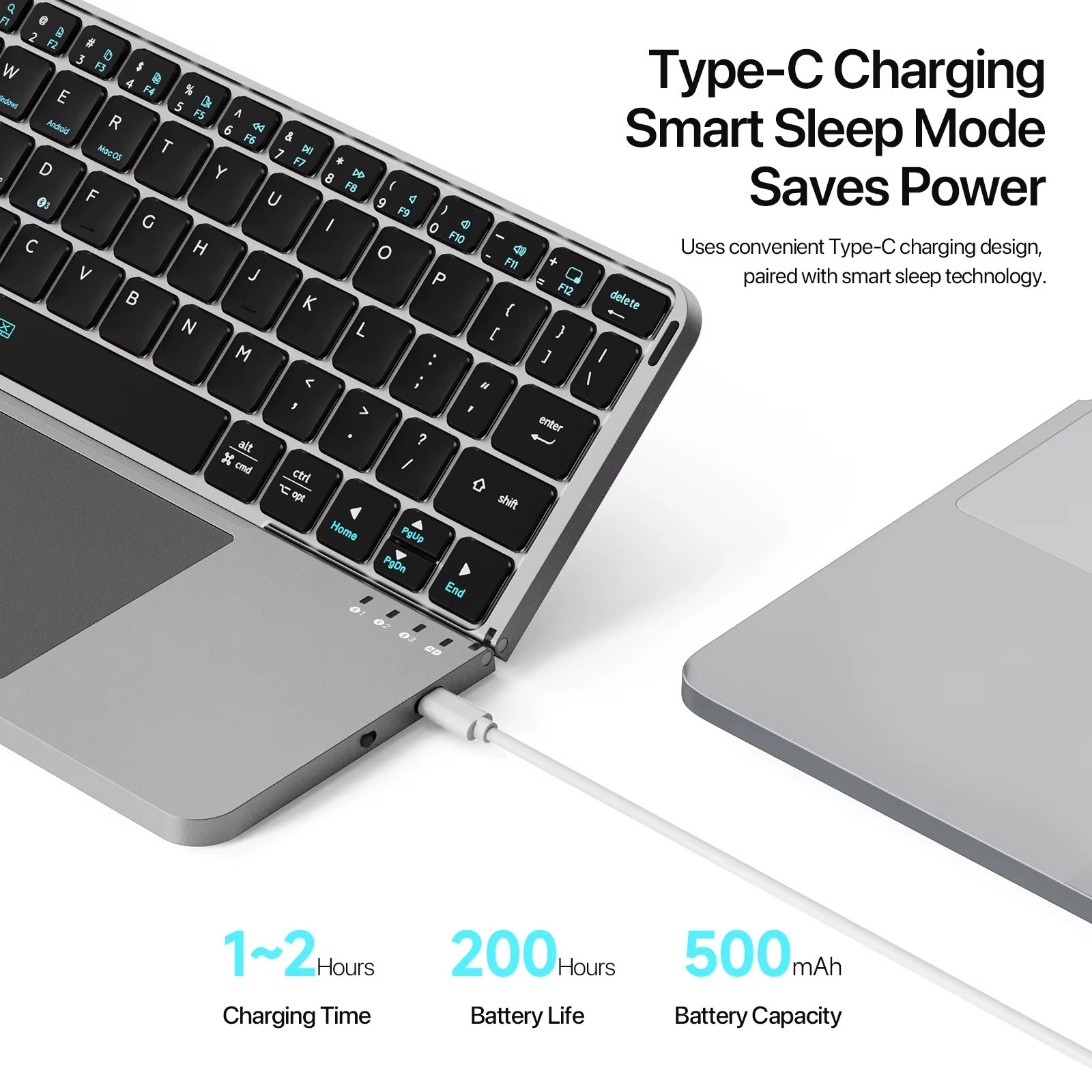 Clavier pliable Bluetooth 5.0 avec pavé tactile – Clavier sans fil portable pour téléphones, tablettes et ordinateurs portables | ZAIYNE