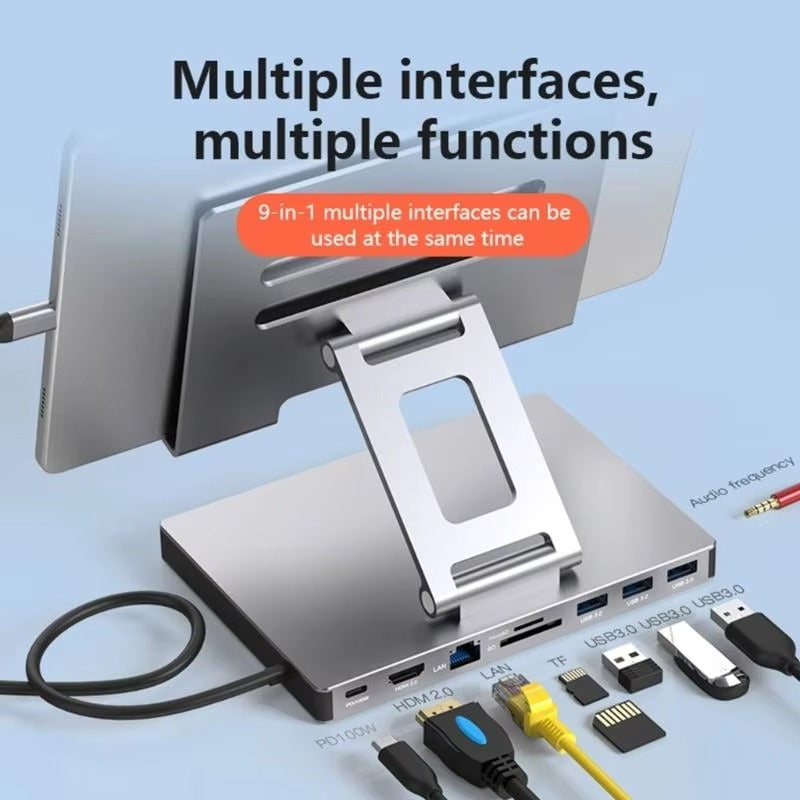 Support pour ordinateur portable 9-en-1 en aluminium avec station d'accueil Type-C